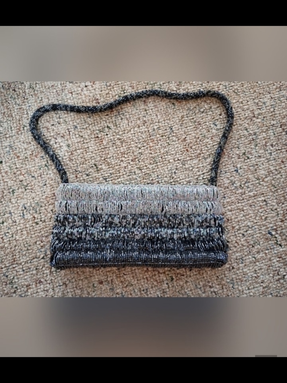 Handwoven Ombre Beaded Evening Bag in Gray and Black